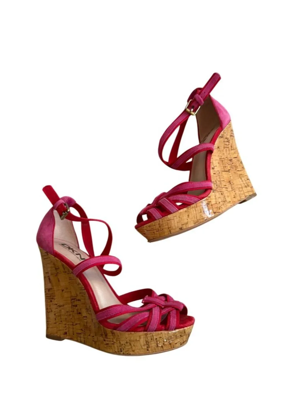 DKNY Pink Cork Wedge Sandals